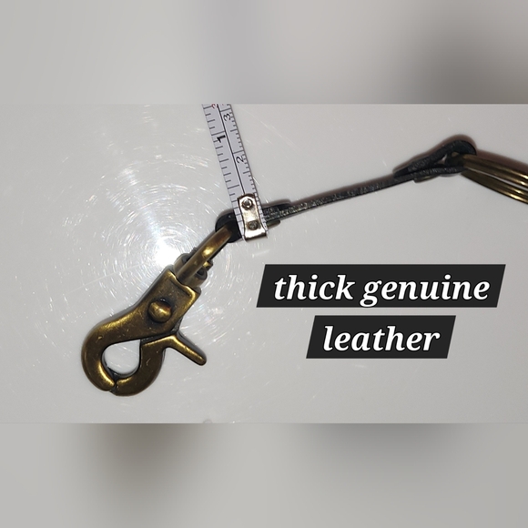 DICKIES Keychain Black Genuine Leather Brass Clip and Keyring with Embossed Logo - Picture 2 of 9